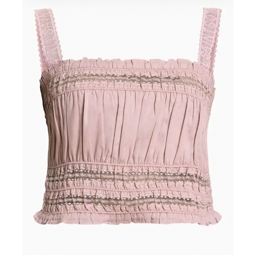 AllSaints Talia Pink Smocked Lace Strap Crop Top US 12 UK 16 EU 44